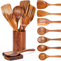 9 Pcs Wooden Utensils for Cooking Wooden Utensils for Kitchen, Heat Resistant, Non-Stick