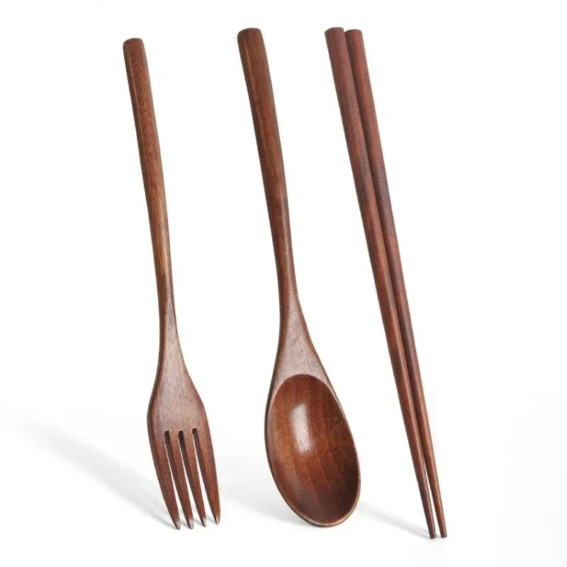 Portable Wooden Cutlery Set | Eco-Friendly Travel Spoon Fork and Chopsticks Kit
