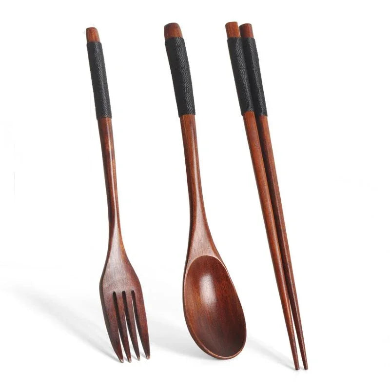 Portable Wooden Cutlery Set | Eco-Friendly Travel Spoon Fork and Chopsticks Kit