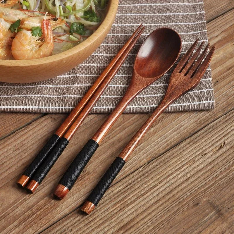 Portable Wooden Cutlery Set | Eco-Friendly Travel Spoon Fork and Chopsticks Kit