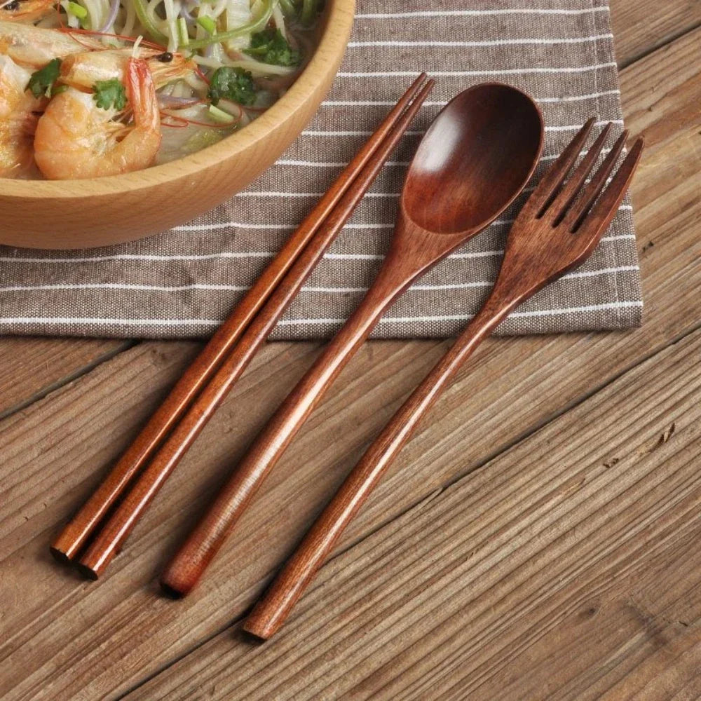 Portable Wooden Cutlery Set | Eco-Friendly Travel Spoon Fork and Chopsticks Kit