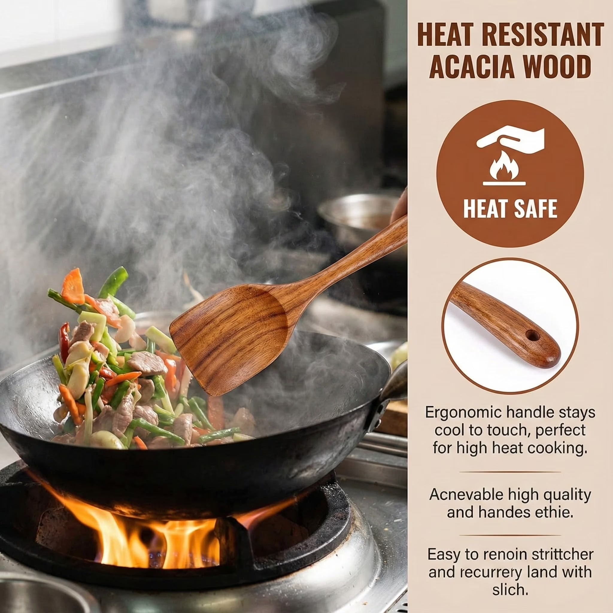 9 Pcs Wooden Utensils for Cooking Wooden Utensils for Kitchen, Heat Resistant, Non-Stick